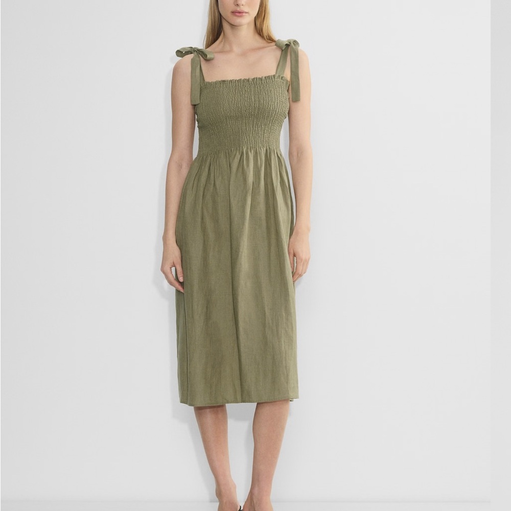Aritzia Olive Green Tie-Shoulder Midi-Sundress